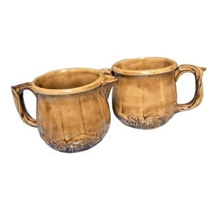 Duncan Ceramic Products mushroom cream and sugar set with brown glaze
